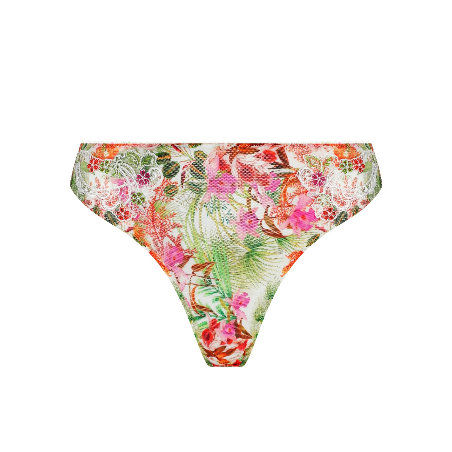 Floral-patterned bikini bottom on a white background