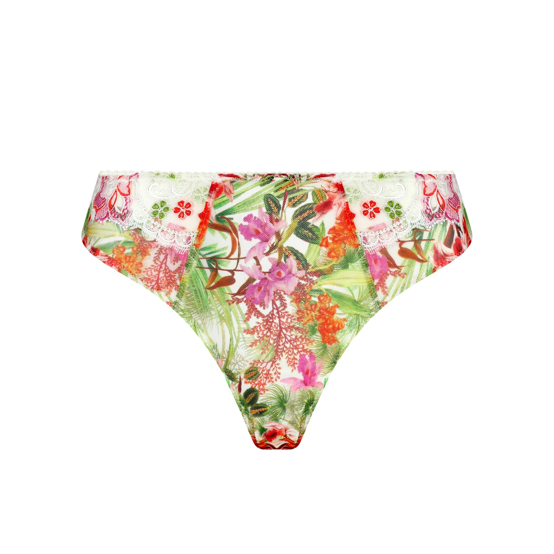 Floral-patterned bikini bottom on a white background