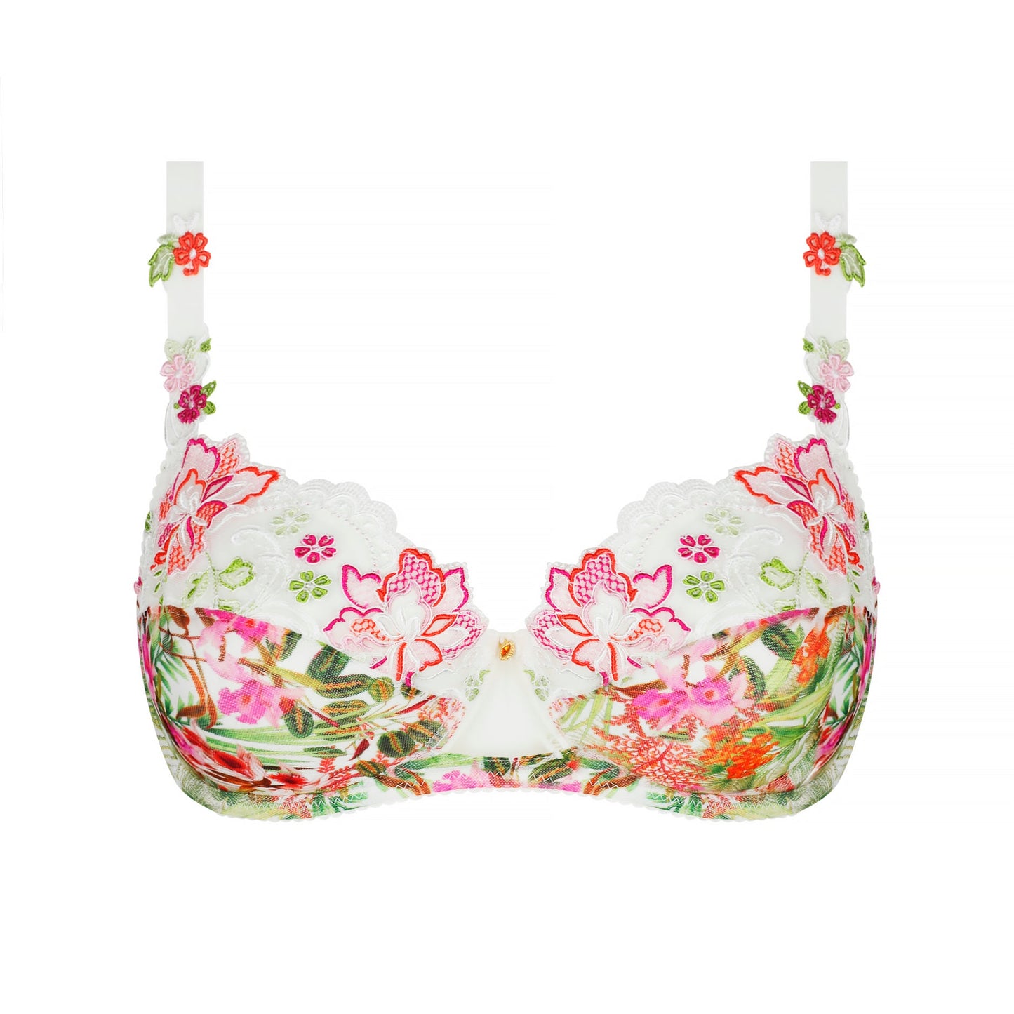 Floral-patterned bra on a white background