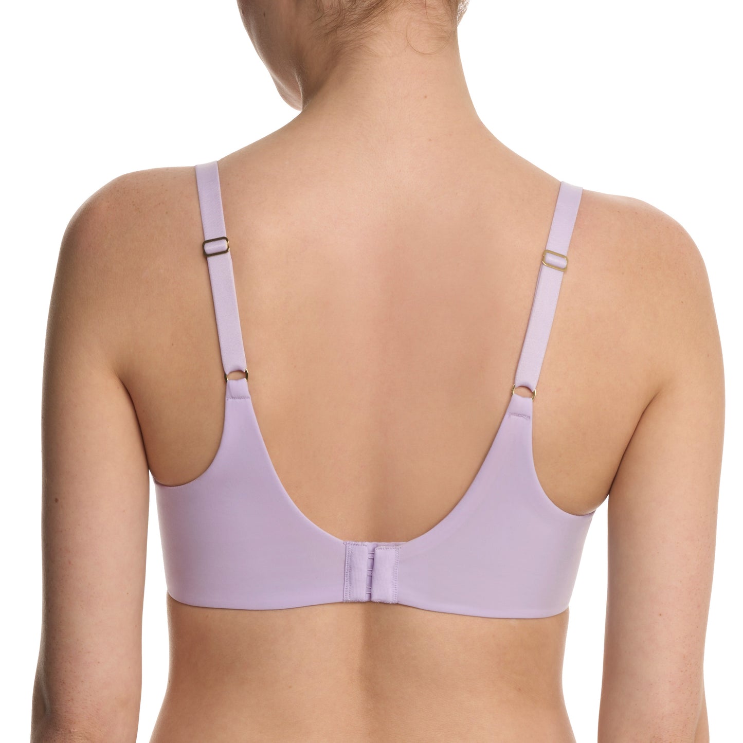 Light purple bra worn by a model on a white background