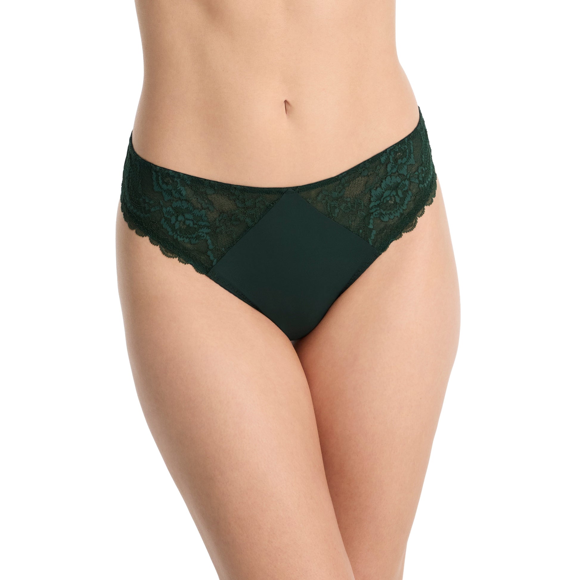 Green lace underwear on a white background