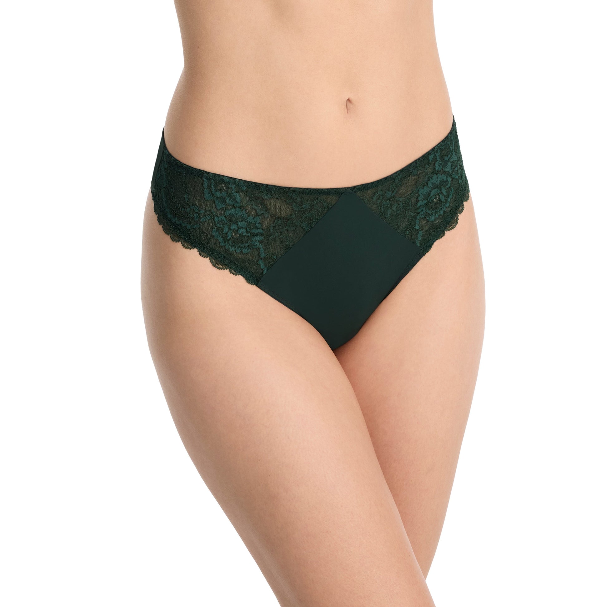 Green lace underwear on a white background