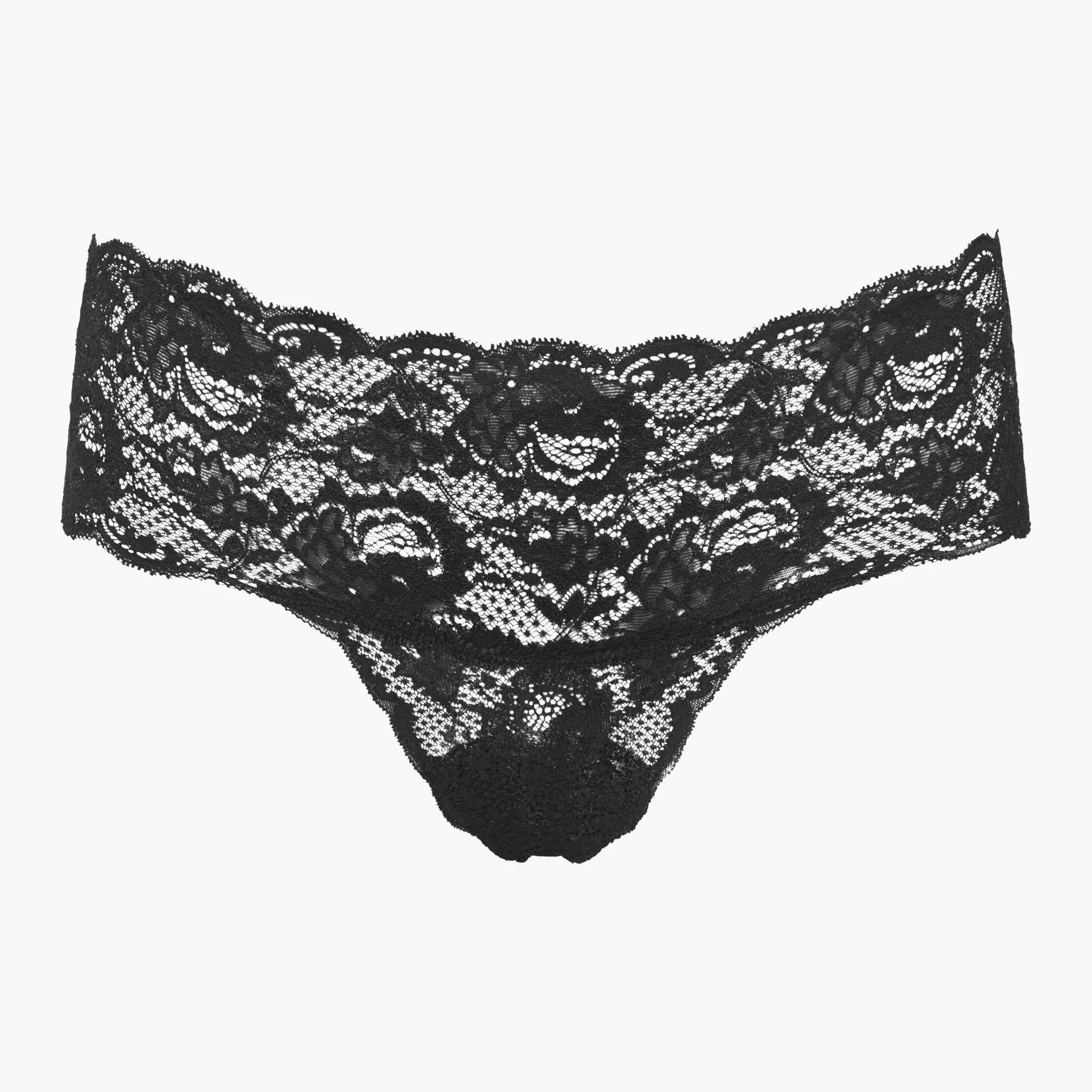 Black lace underwear on a white background