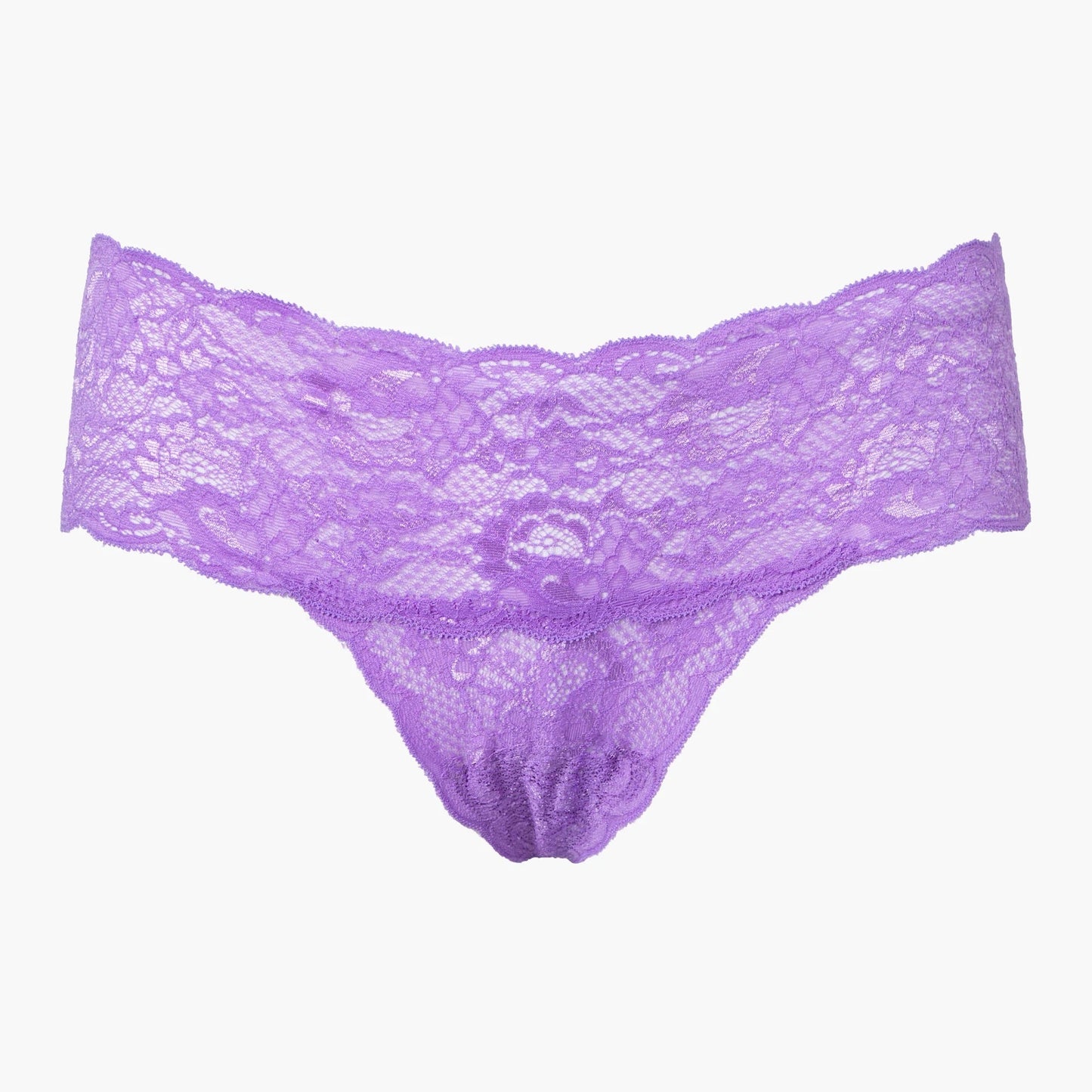 Purple lace underwear on a white background