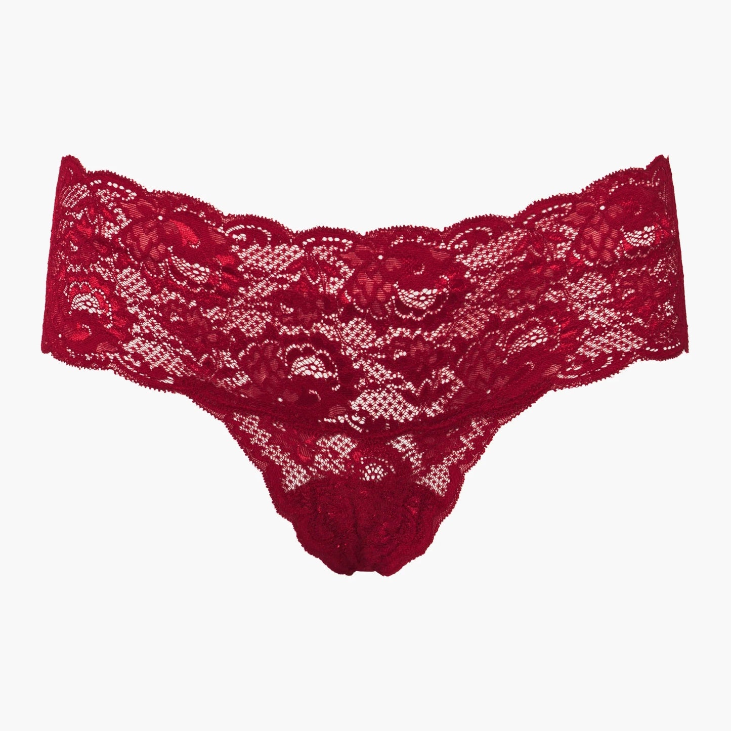 Red lace thong on a white background
