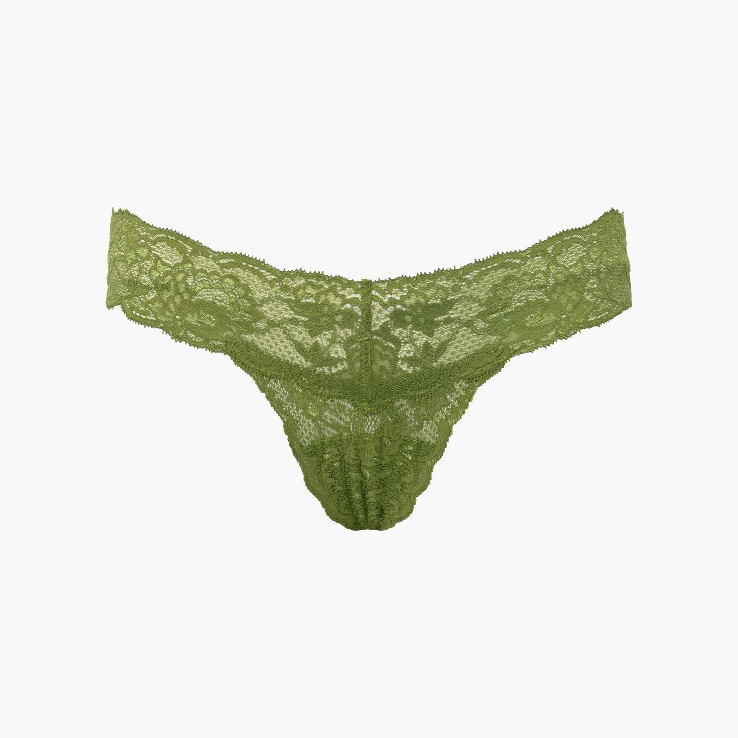 Green lace thong on a white background