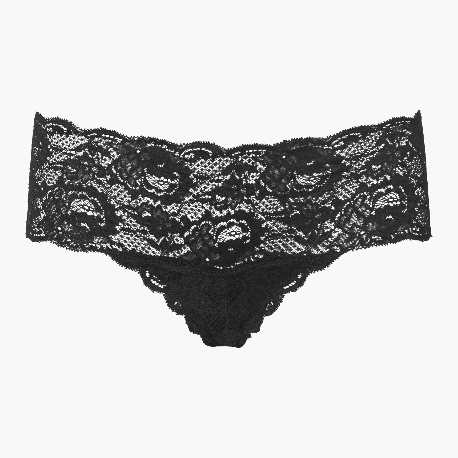 Black lace underwear on a white background