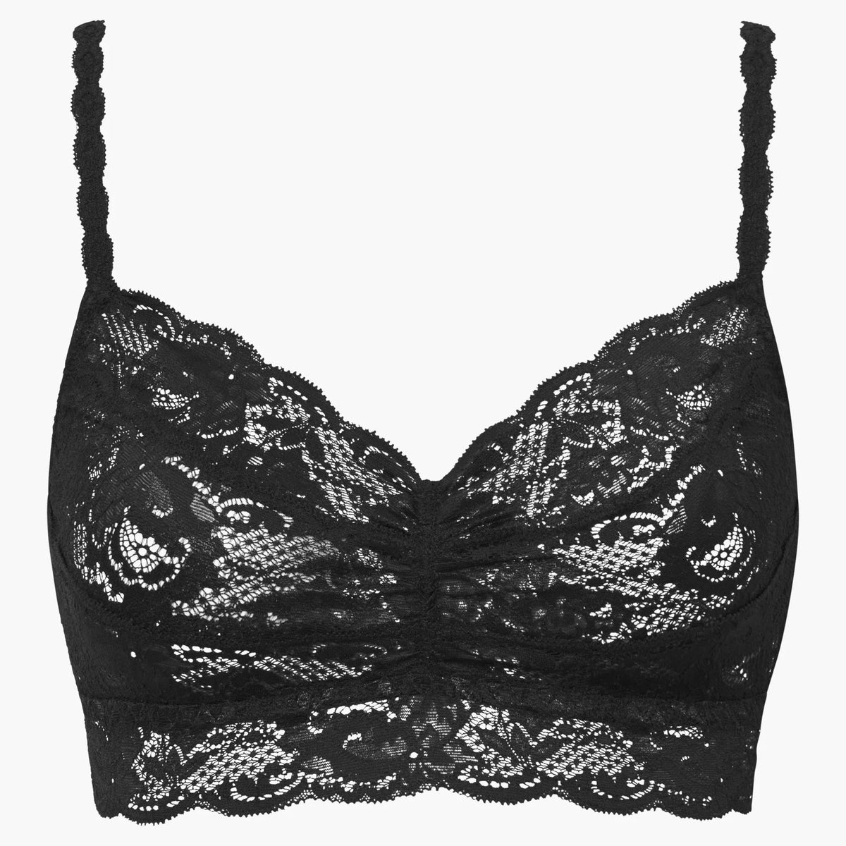 Black lace bra on a white background
