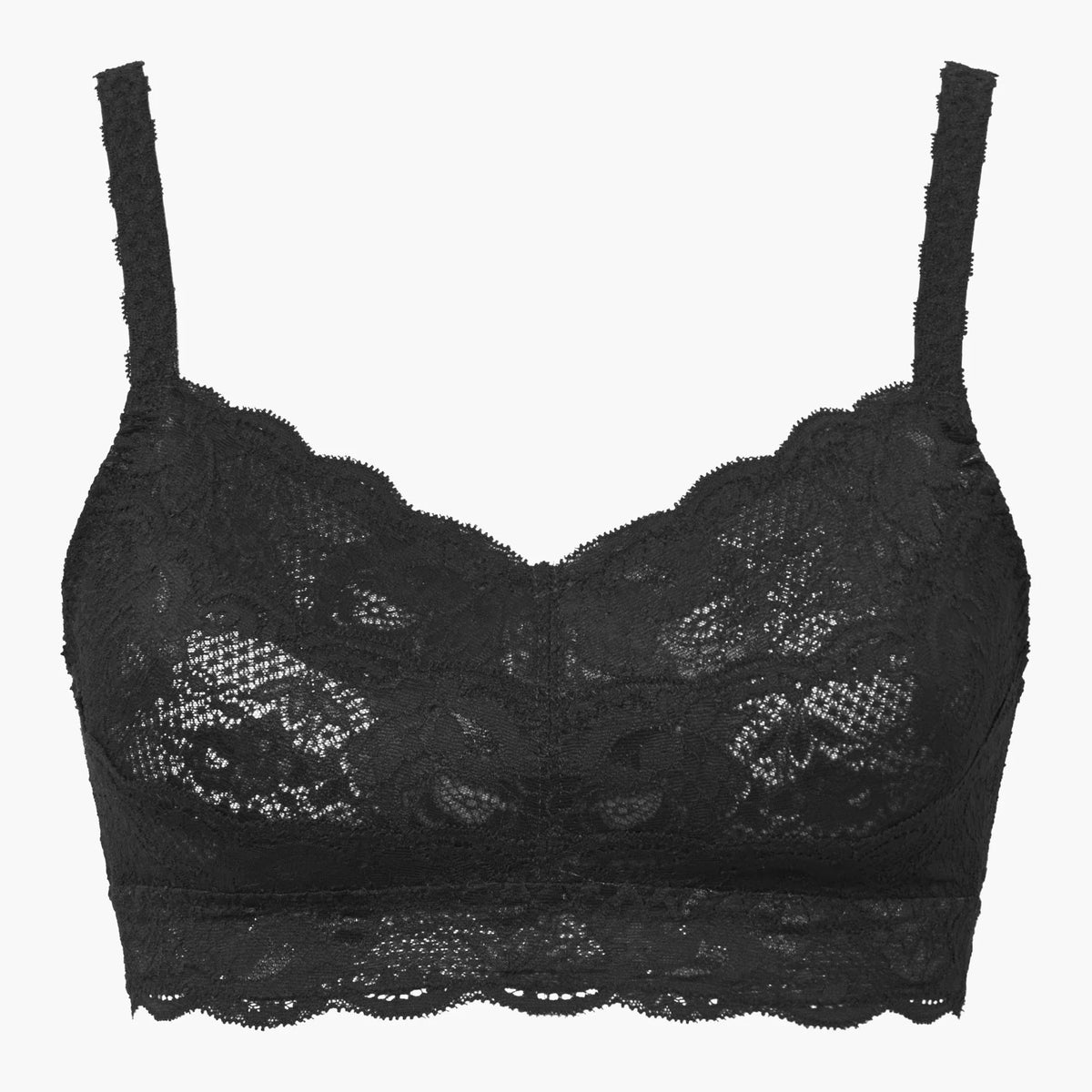 Black lace bra on a white background