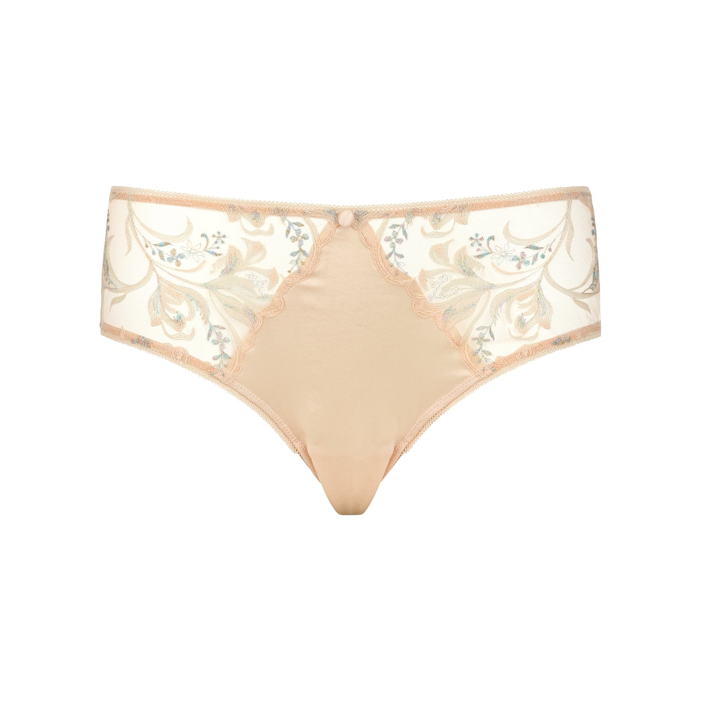 Beige lace underwear on a white background