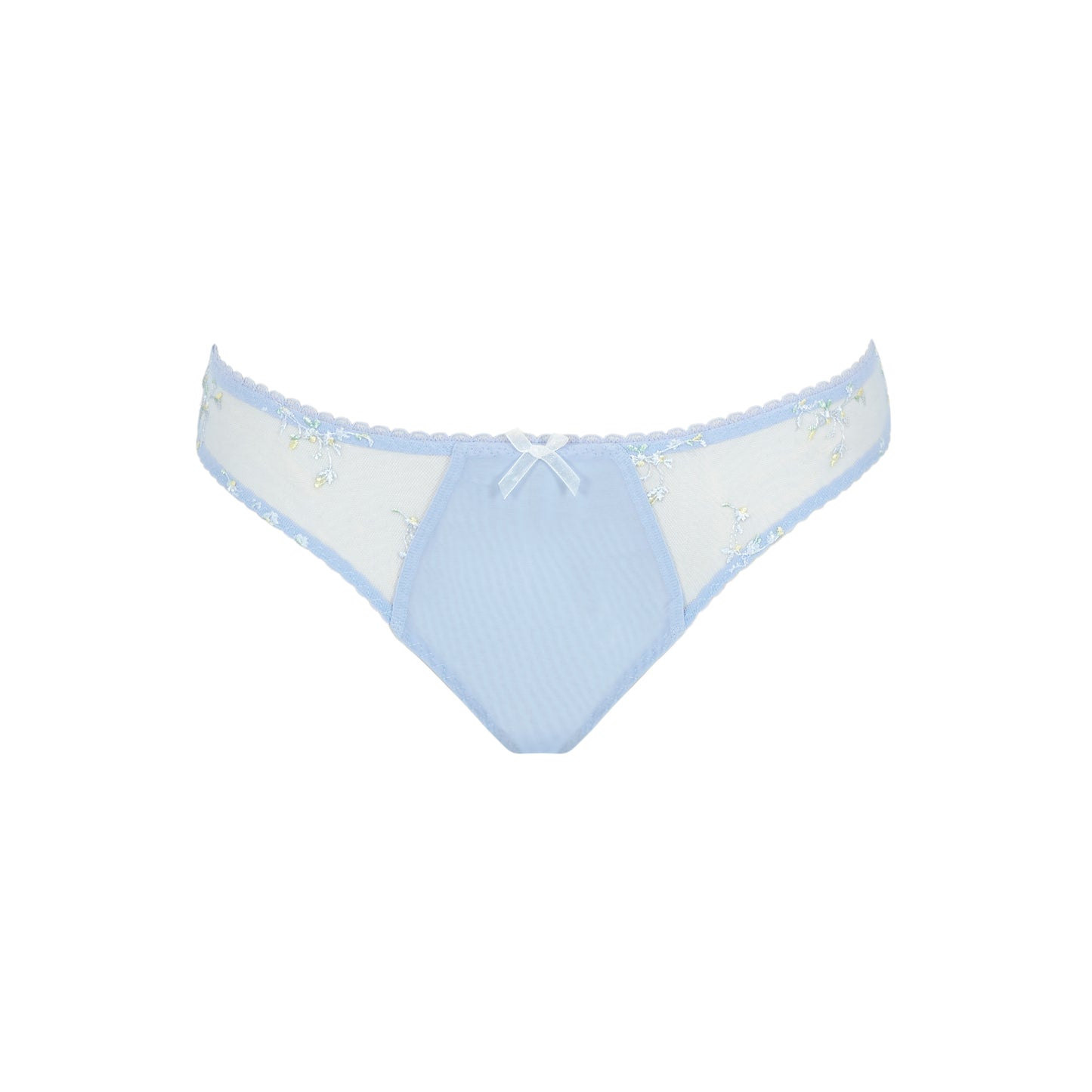 Light blue underwear with lace details on a white background