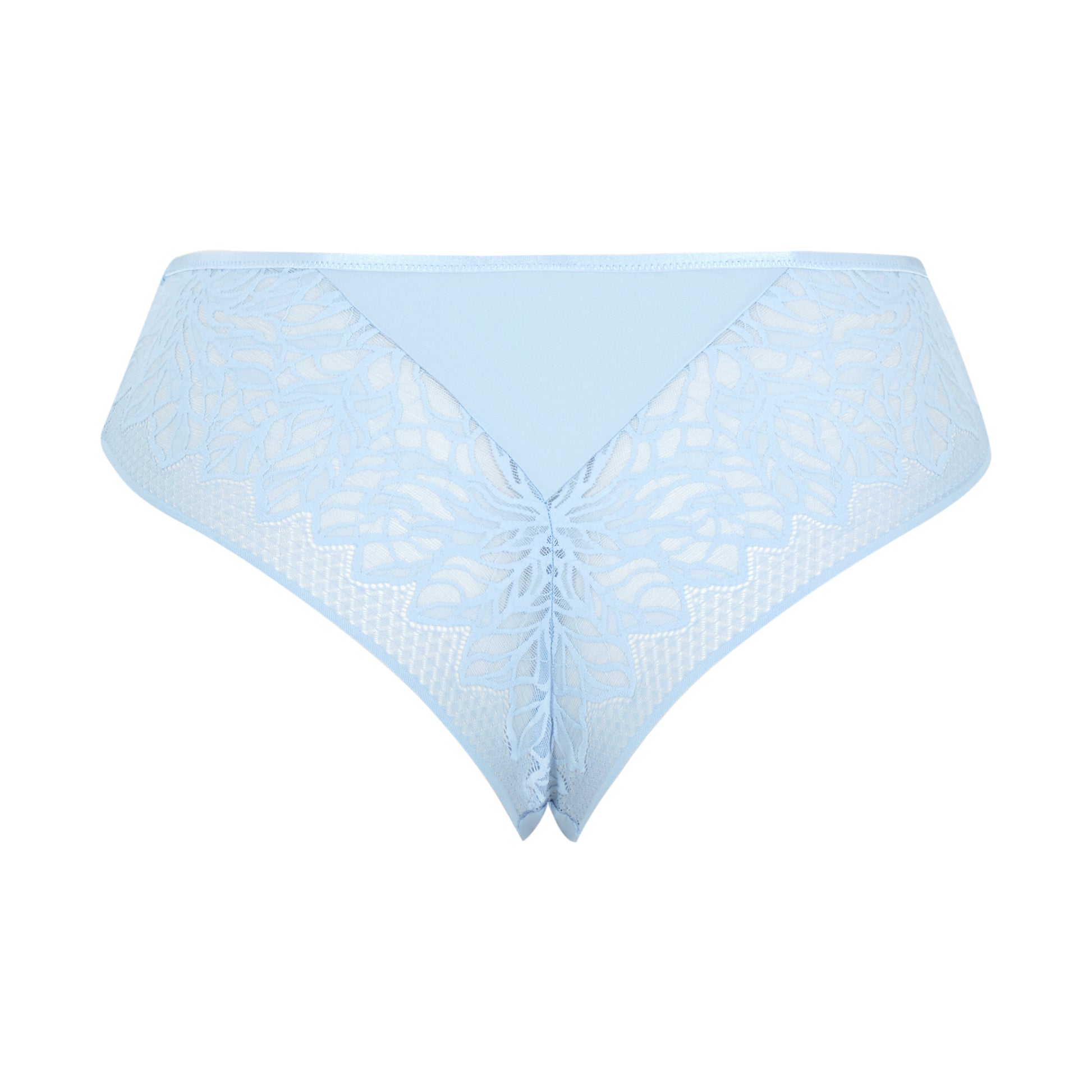 Light blue lace-trimmed underwear on a white background