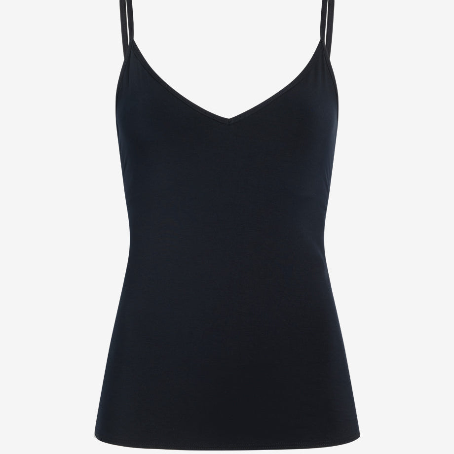 Black spaghetti strap top on a white background