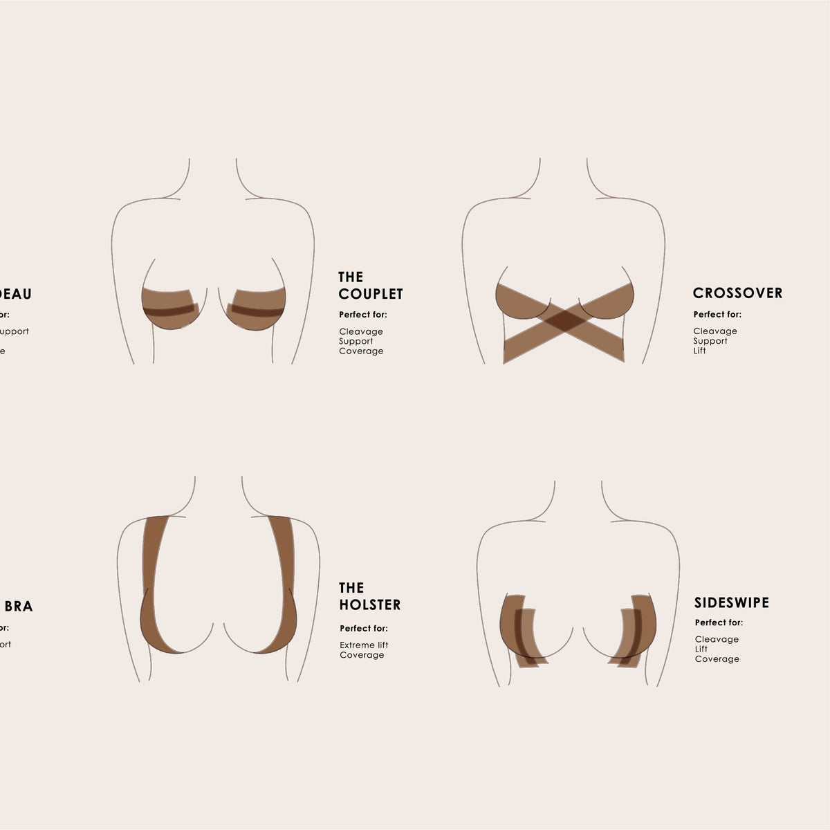 Illustration of different types of bras on a neutral background